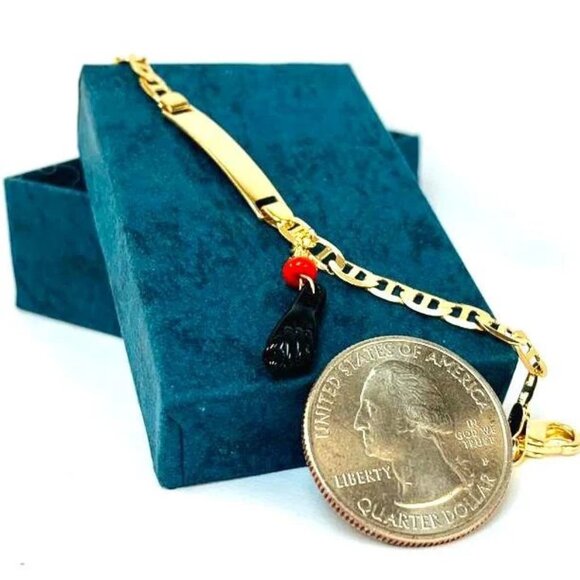 New Baby Bracelet ID Azabache 18k GF 5.5" Hand Baby Bracelet Link Gucci - Picture 4 of 6